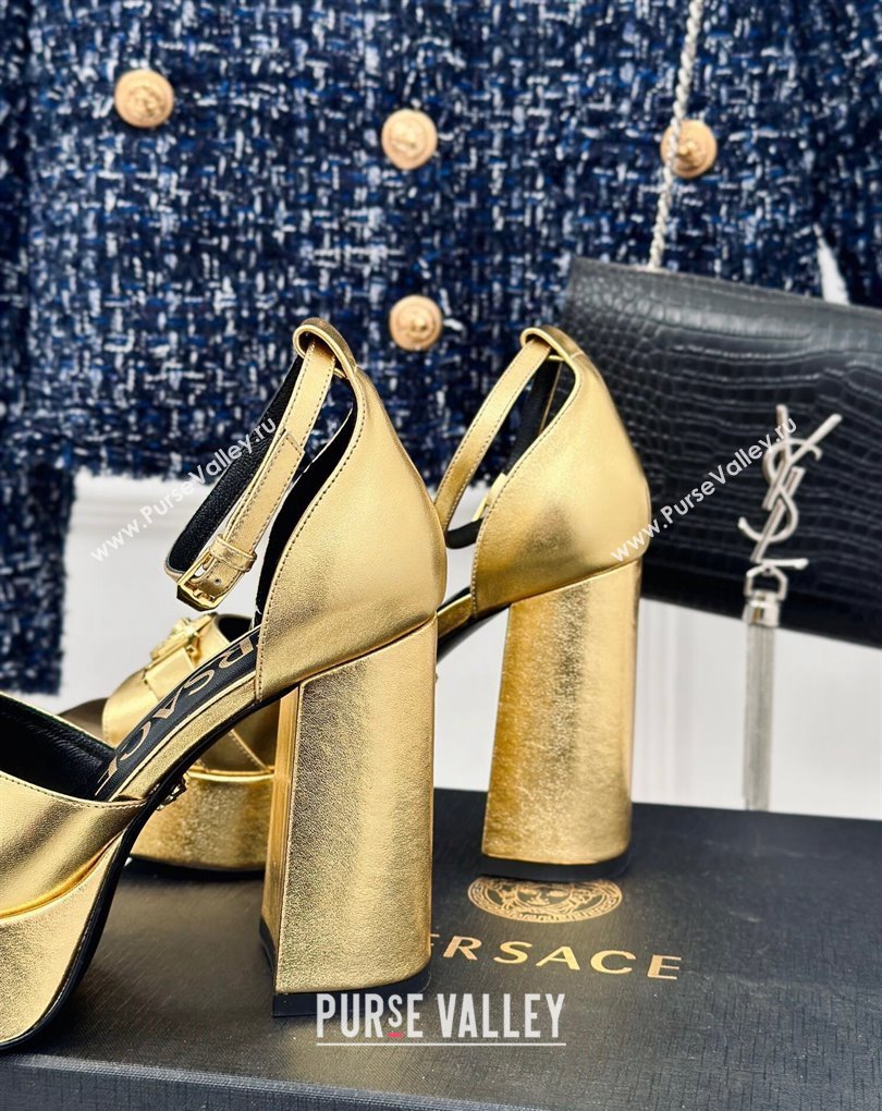 Versace Heel 12cm Platform 4cm Platform Medusa Buckle Sandals Metallic Gold 2024 (modeng-24022304)
