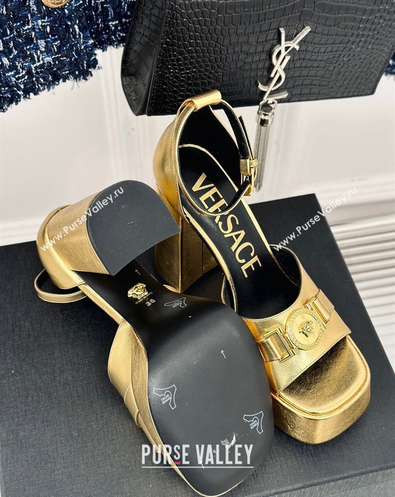 Versace Heel 12cm Platform 4cm Platform Medusa Buckle Sandals Metallic Gold 2024 (modeng-24022304)