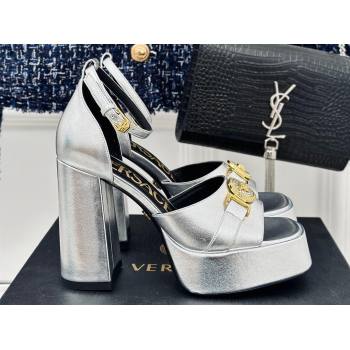 Versace Heel 12cm Platform 4cm Platform Medusa Buckle Sandals Metallic Silver 2024 (modeng-24022305)