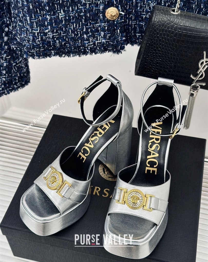 Versace Heel 12cm Platform 4cm Platform Medusa Buckle Sandals Metallic Silver 2024 (modeng-24022305)