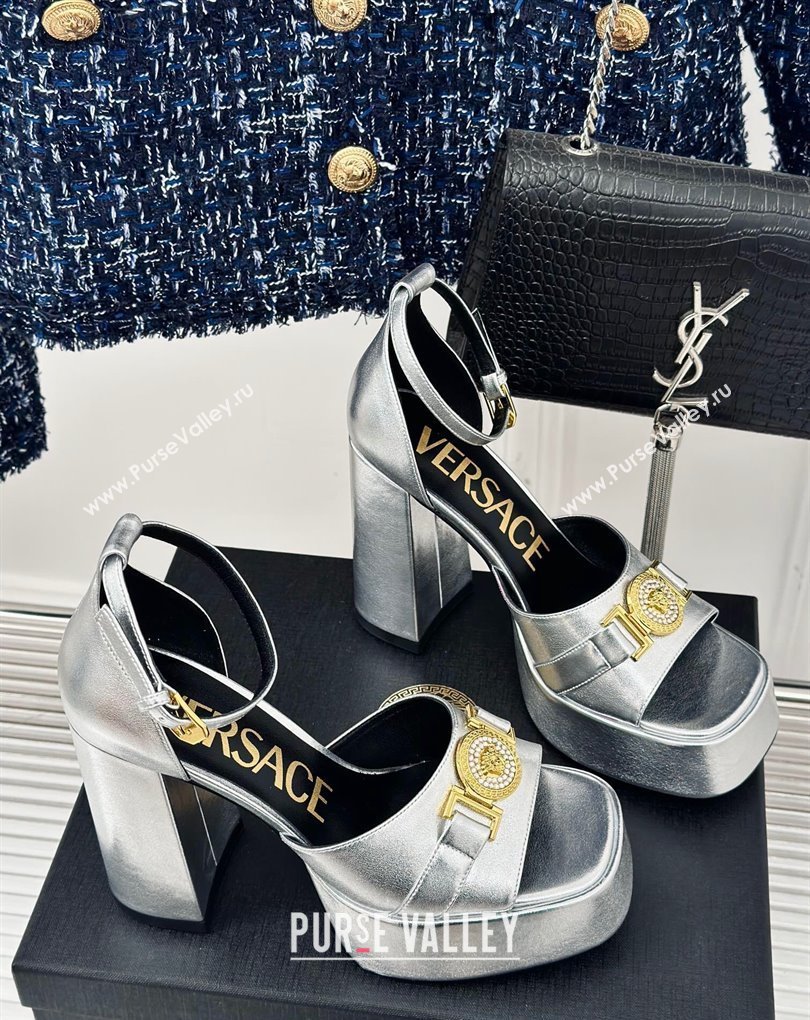 Versace Heel 12cm Platform 4cm Platform Medusa Buckle Sandals Metallic Silver 2024 (modeng-24022305)