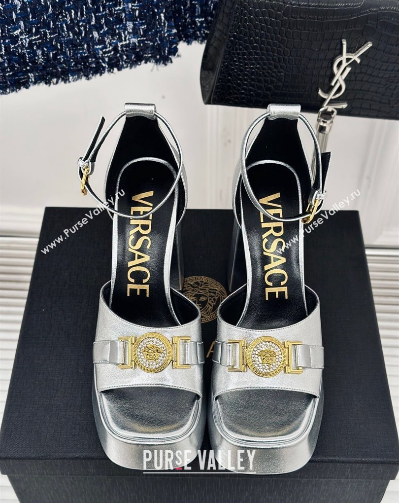 Versace Heel 12cm Platform 4cm Platform Medusa Buckle Sandals Metallic Silver 2024 (modeng-24022305)