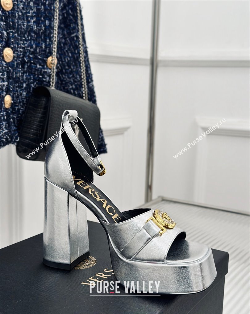 Versace Heel 12cm Platform 4cm Platform Medusa Buckle Sandals Metallic Silver 2024 (modeng-24022305)