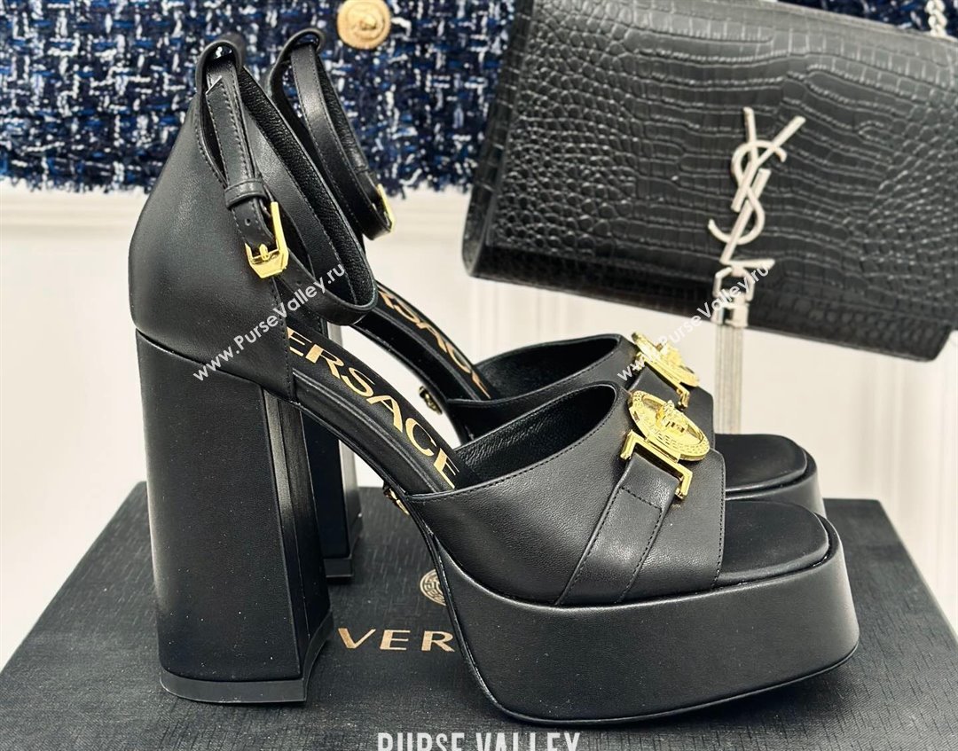 Versace Heel 12cm Platform 4cm Platform Medusa Buckle Sandals Black 2024 (modeng-24022301)