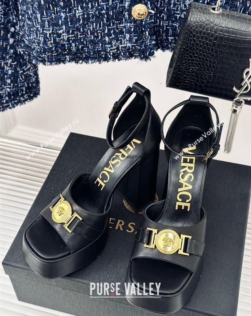 Versace Heel 12cm Platform 4cm Platform Medusa Buckle Sandals Black 2024 (modeng-24022301)