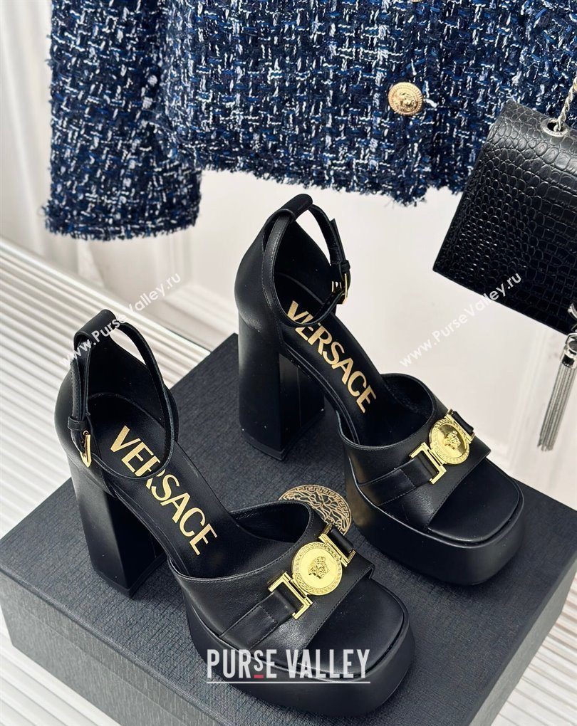 Versace Heel 12cm Platform 4cm Platform Medusa Buckle Sandals Black 2024 (modeng-24022301)