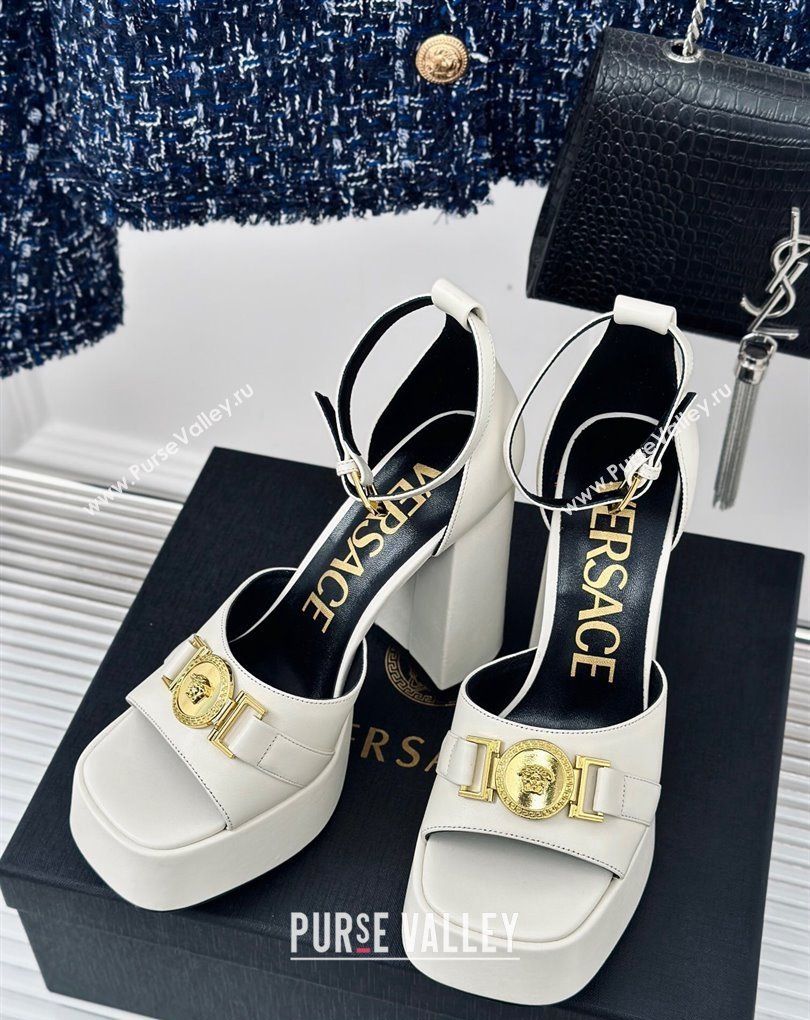 Versace Heel 12cm Platform 4cm Platform Medusa Buckle Sandals White 2024 (modeng-24022302)