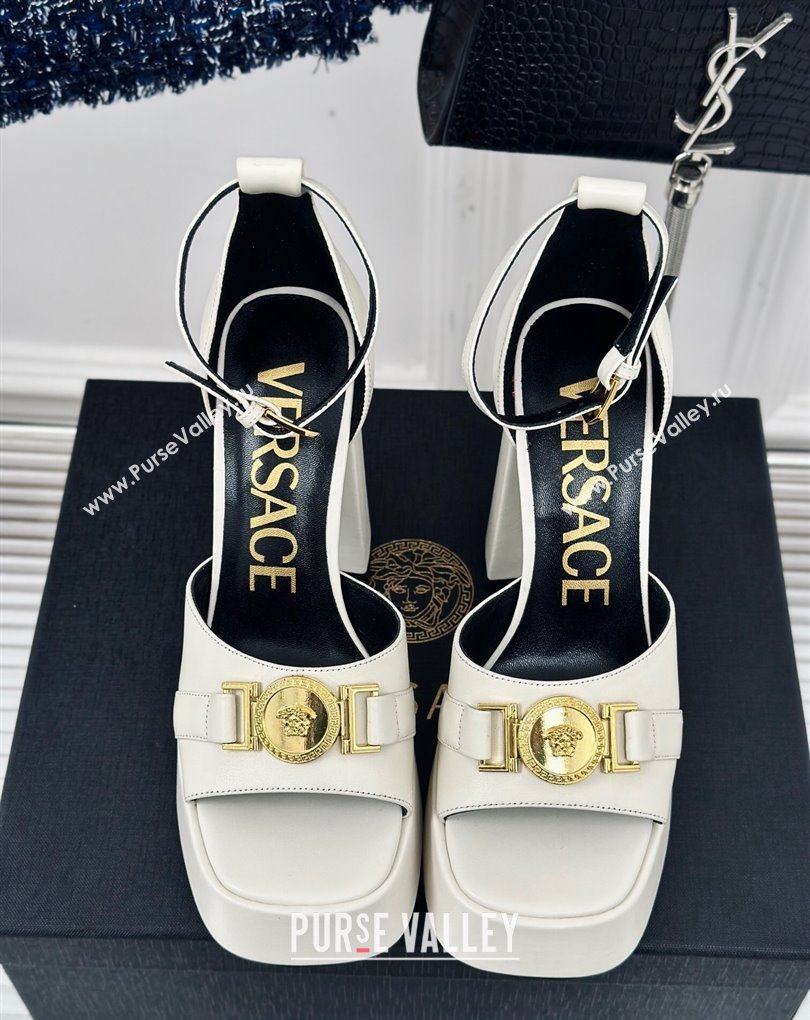 Versace Heel 12cm Platform 4cm Platform Medusa Buckle Sandals White 2024 (modeng-24022302)