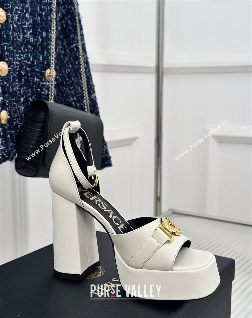 Versace Heel 12cm Platform 4cm Platform Medusa Buckle Sandals White 2024 (modeng-24022302)