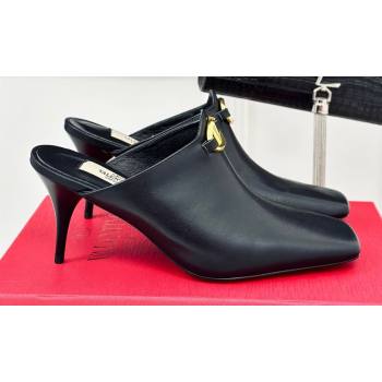 Valentino Heel 7.5cm The Bold Edition VLogo Mules Leather Black 2024 (modeng-24022201)