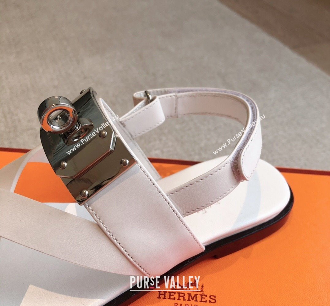 Hermes Ines sandals White in calfskin with iconic oversized Kelly buckle 2024 (modeng-24022605)