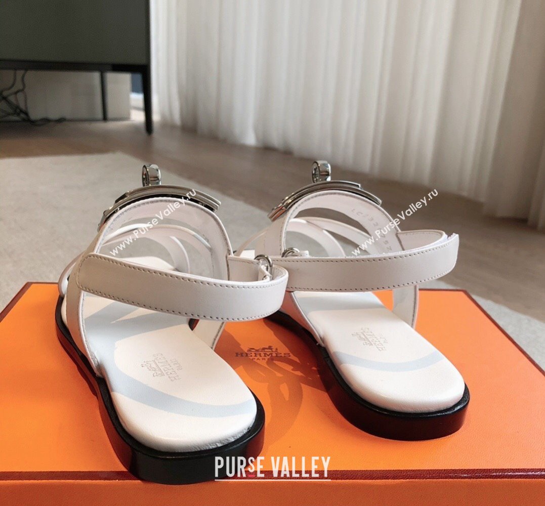 Hermes Ines sandals White in calfskin with iconic oversized Kelly buckle 2024 (modeng-24022605)