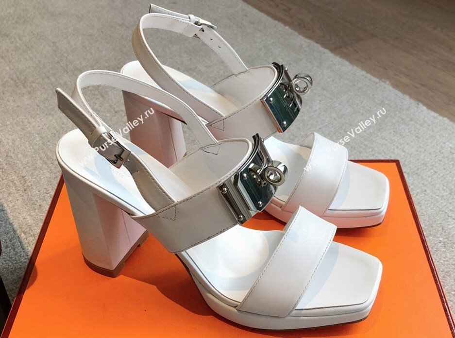 Hermes Heel sandals White in calfskin with iconic oversized Kelly buckle 2024 (modeng-24022602)