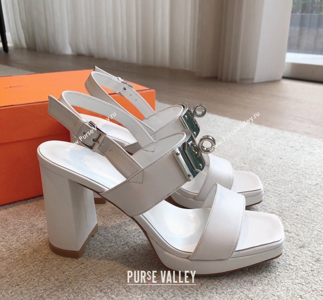 Hermes Heel sandals White in calfskin with iconic oversized Kelly buckle 2024 (modeng-24022602)