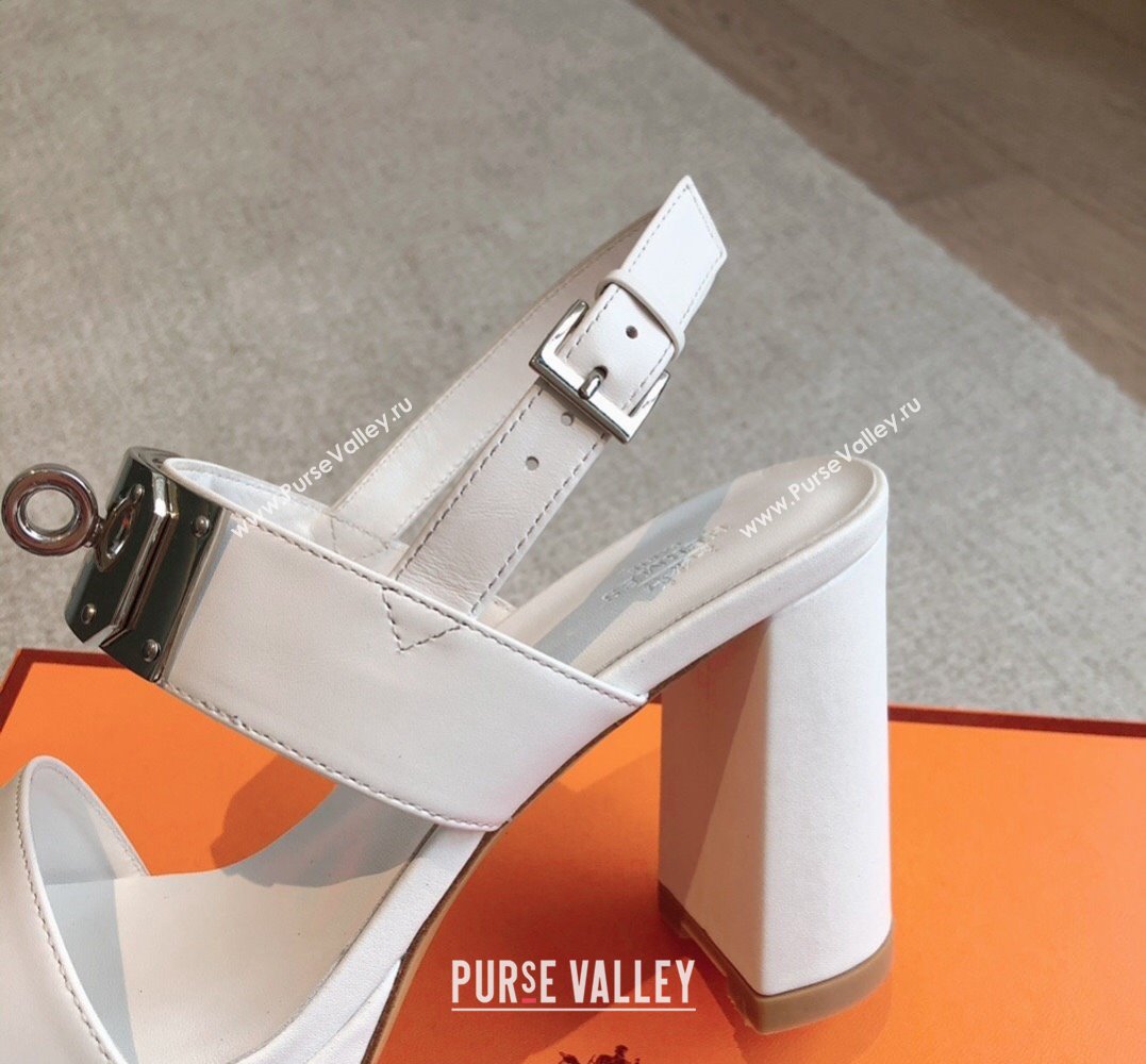 Hermes Heel sandals White in calfskin with iconic oversized Kelly buckle 2024 (modeng-24022602)