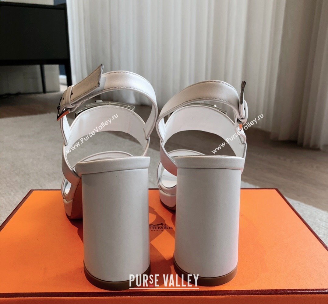 Hermes Heel sandals White in calfskin with iconic oversized Kelly buckle 2024 (modeng-24022602)