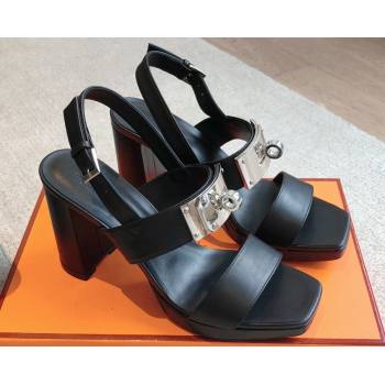 Hermes Heel sandals Black in calfskin with iconic oversized Kelly buckle 2024 (modeng-24022601)