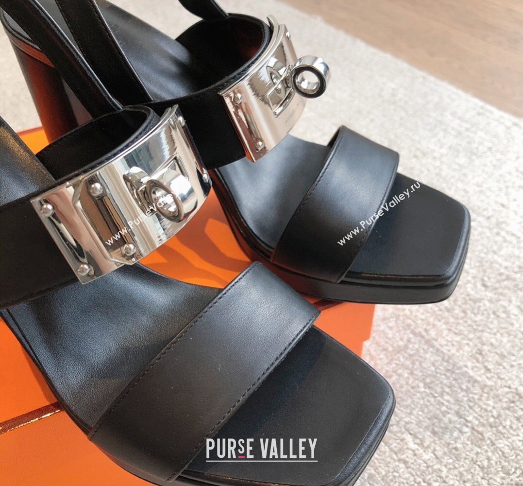 Hermes Heel sandals Black in calfskin with iconic oversized Kelly buckle 2024 (modeng-24022601)