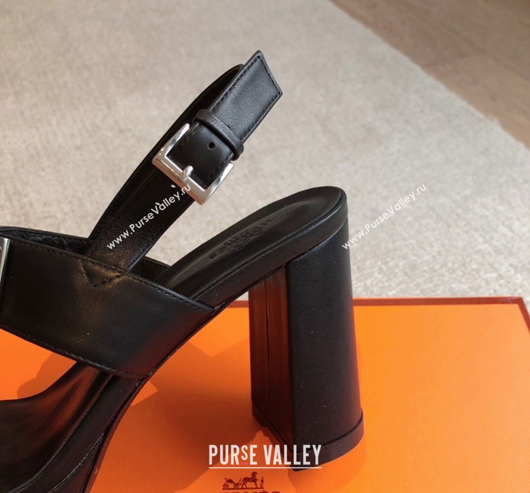 Hermes Heel sandals Black in calfskin with iconic oversized Kelly buckle 2024 (modeng-24022601)