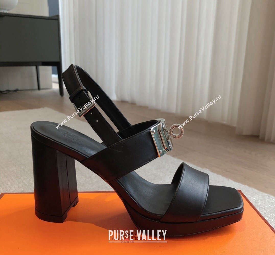 Hermes Heel sandals Black in calfskin with iconic oversized Kelly buckle 2024 (modeng-24022601)