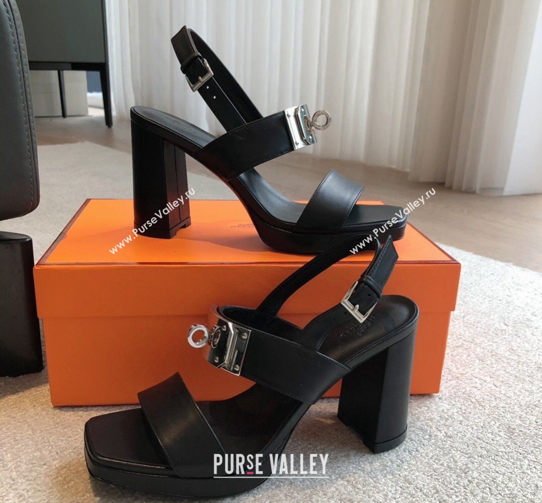 Hermes Heel sandals Black in calfskin with iconic oversized Kelly buckle 2024 (modeng-24022601)