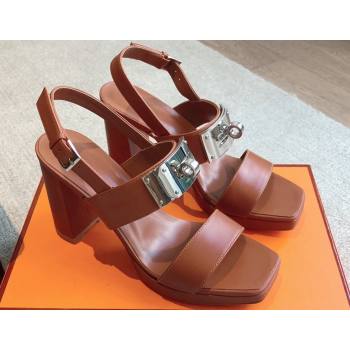 Hermes Heel sandals Brown in calfskin with iconic oversized Kelly buckle 2024 (modeng-24022603)