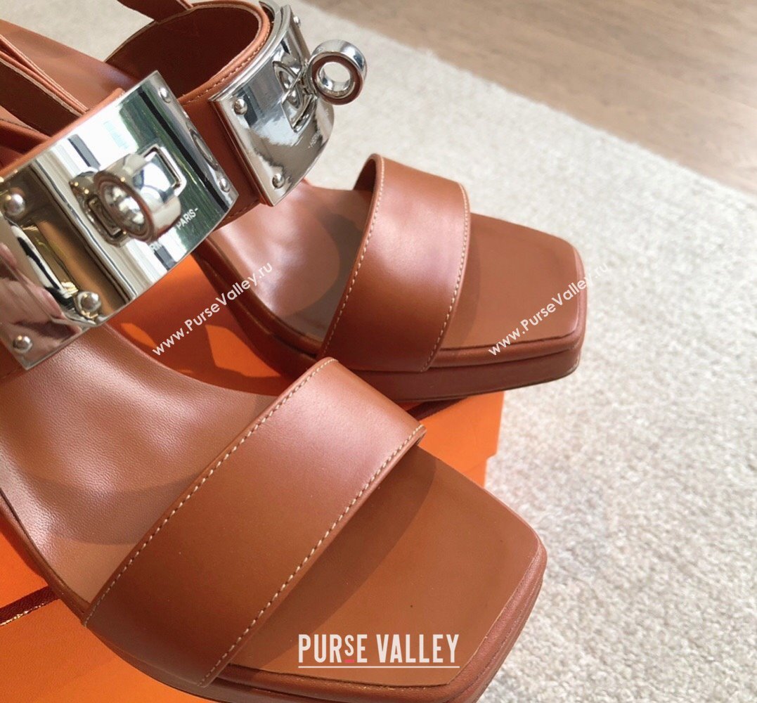 Hermes Heel sandals Brown in calfskin with iconic oversized Kelly buckle 2024 (modeng-24022603)