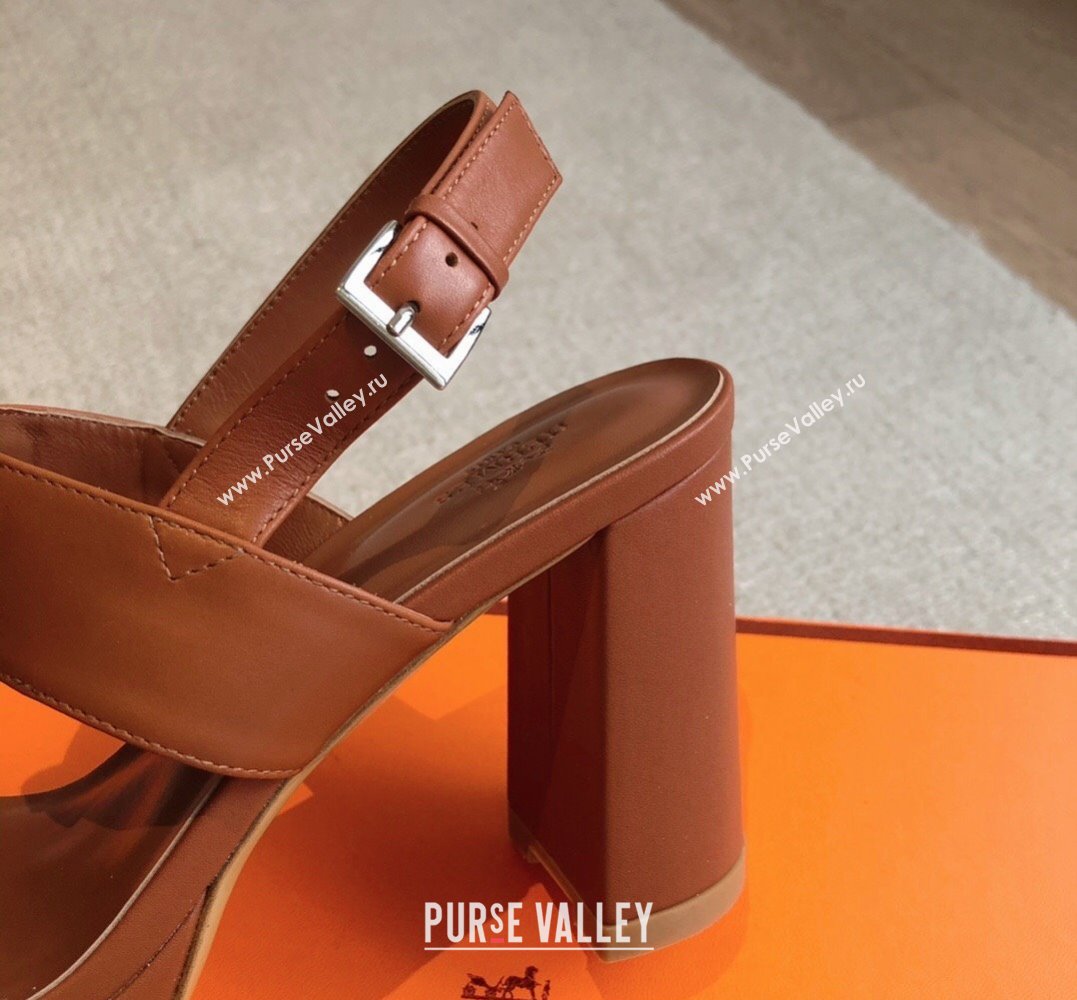 Hermes Heel sandals Brown in calfskin with iconic oversized Kelly buckle 2024 (modeng-24022603)