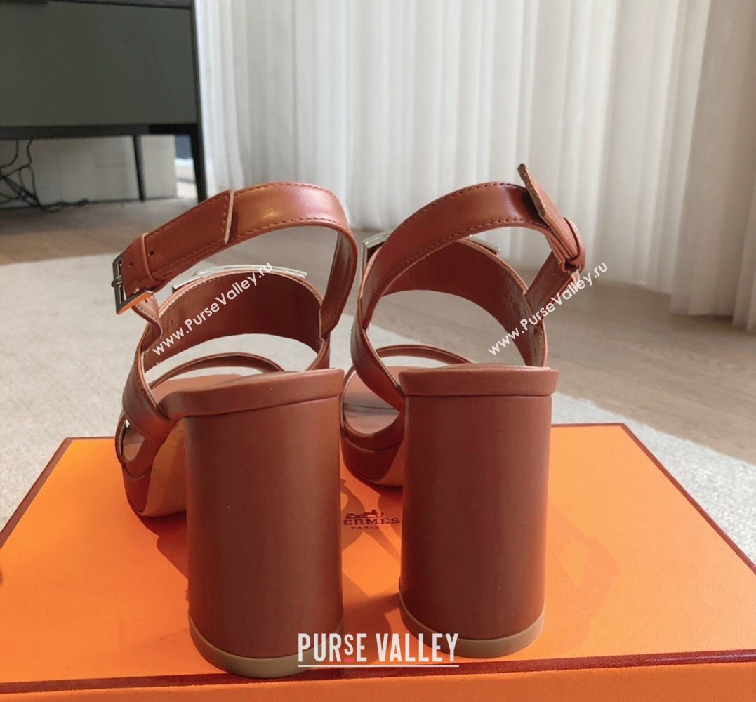 Hermes Heel sandals Brown in calfskin with iconic oversized Kelly buckle 2024 (modeng-24022603)