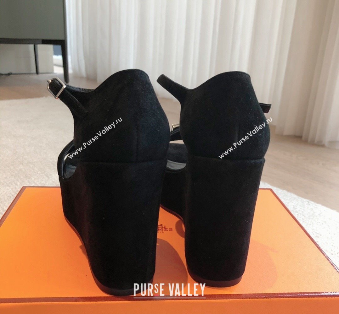 Hermes Hilda 80 sandals Black in suede goatskin with iconic oversized Kelly buckle 2024 (modeng-24022613)