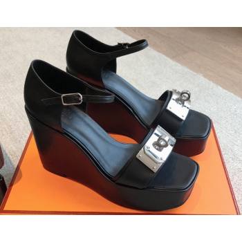 Hermes Hilda 80 sandals Black in calfskin with iconic oversized Kelly buckle 2024 (modeng-24022610)