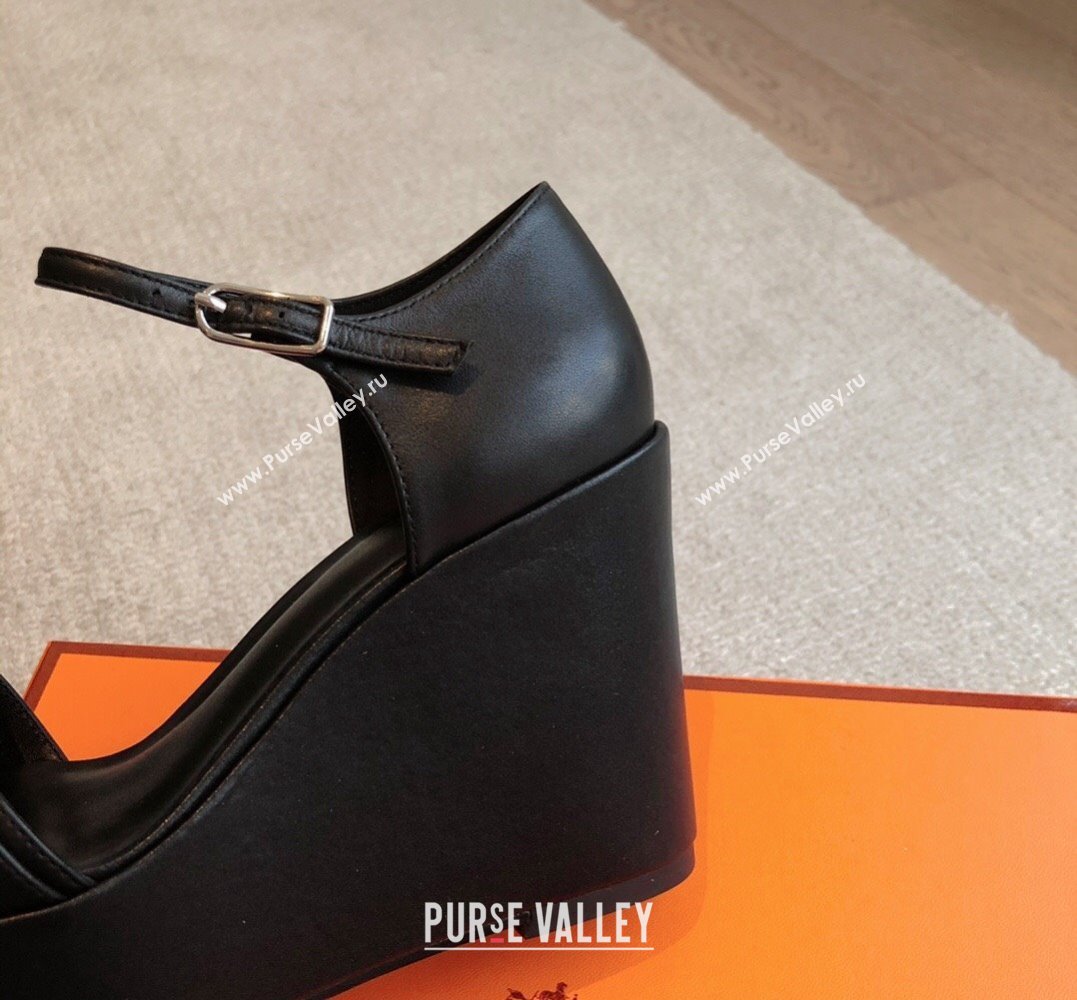 Hermes Hilda 80 sandals Black in calfskin with iconic oversized Kelly buckle 2024 (modeng-24022610)