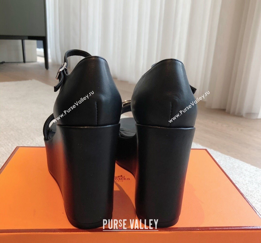 Hermes Hilda 80 sandals Black in calfskin with iconic oversized Kelly buckle 2024 (modeng-24022610)