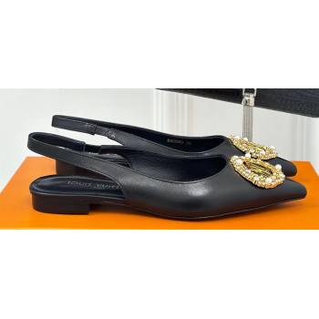 Louis Vuitton Heel 1.5cm LV Night Met Slingback Ballerinas in Leather Black 2024 (modeng-24022233)