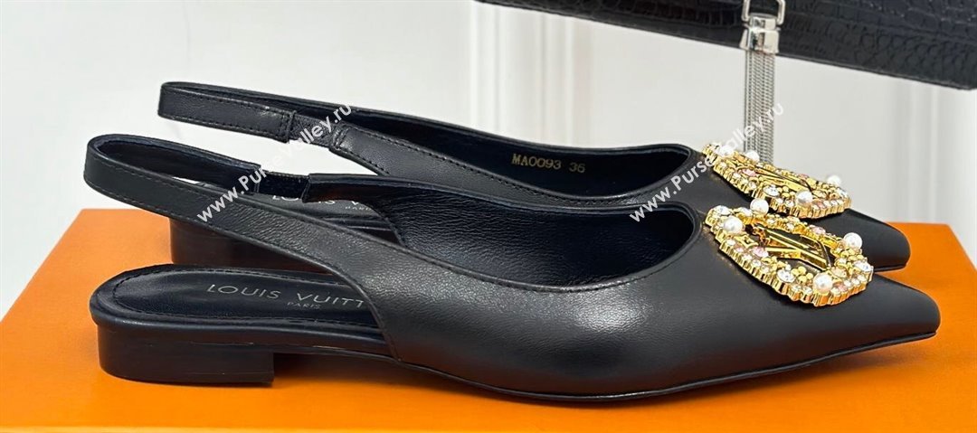 Louis Vuitton Heel 1.5cm LV Night Met Slingback Ballerinas in Leather Black 2024 (modeng-24022233)