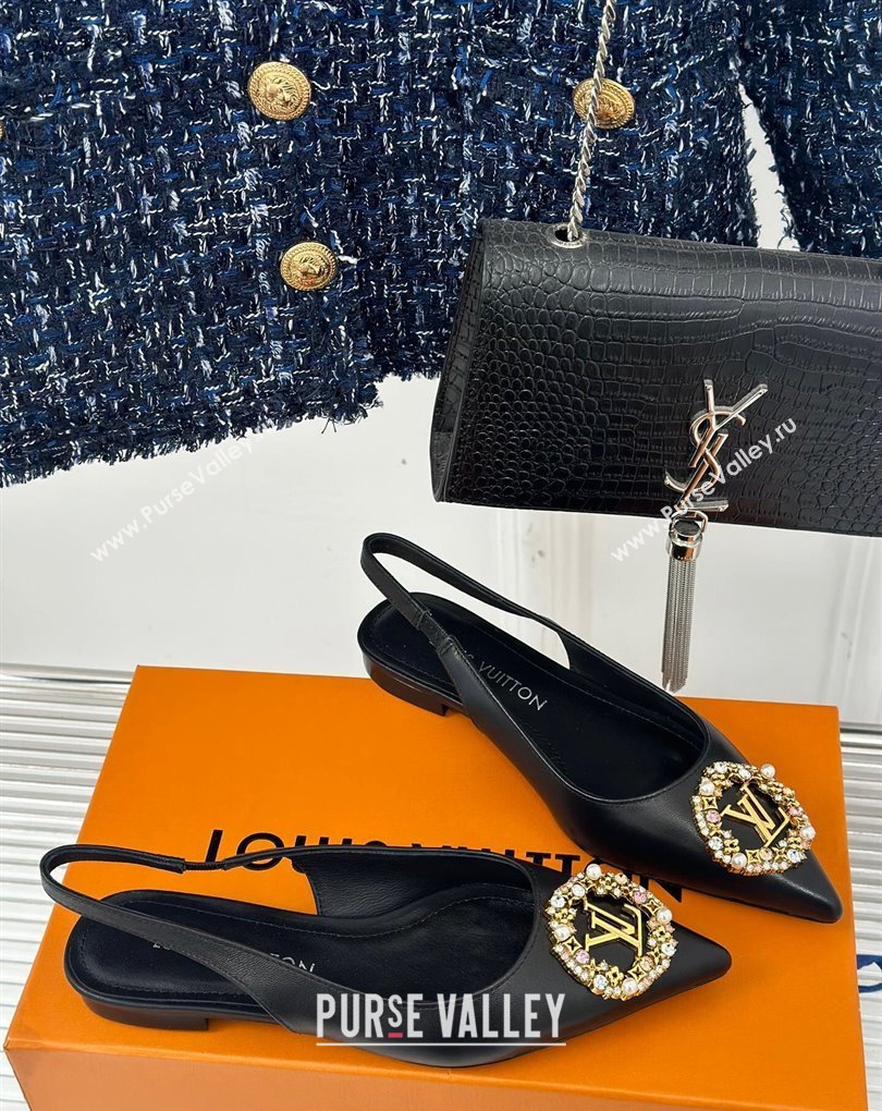 Louis Vuitton Heel 1.5cm LV Night Met Slingback Ballerinas in Leather Black 2024 (modeng-24022233)