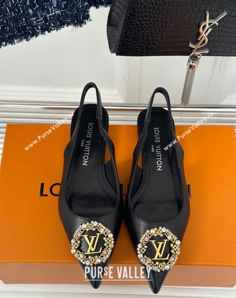 Louis Vuitton Heel 1.5cm LV Night Met Slingback Ballerinas in Leather Black 2024 (modeng-24022233)