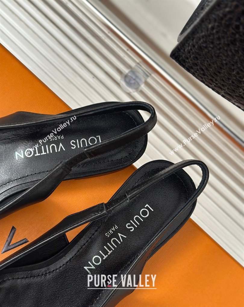 Louis Vuitton Heel 1.5cm LV Night Met Slingback Ballerinas in Leather Black 2024 (modeng-24022233)