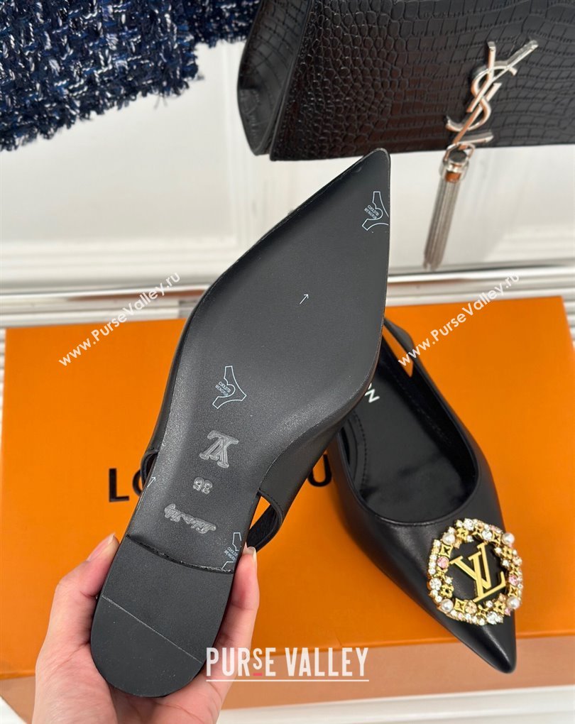 Louis Vuitton Heel 1.5cm LV Night Met Slingback Ballerinas in Leather Black 2024 (modeng-24022233)