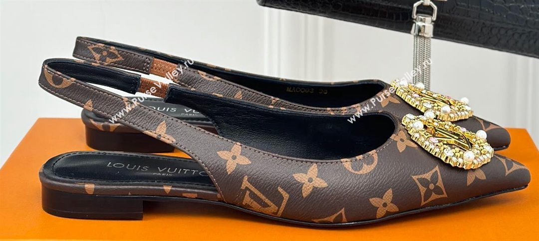 Louis Vuitton Heel 1.5cm LV Night Met Slingback Ballerinas in Monogram Canvas 2024 (modeng-24022234)