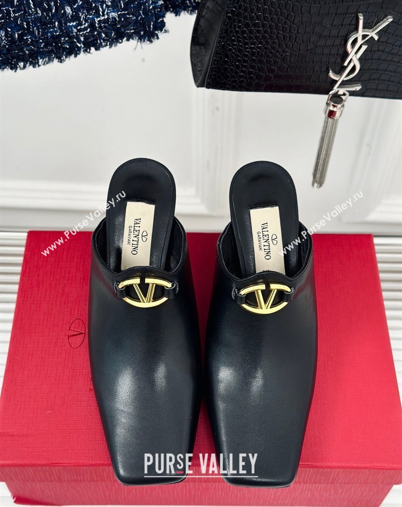 Valentino Heel 7.5cm The Bold Edition VLogo Mules Leather Black 2024 (modeng-24022201)