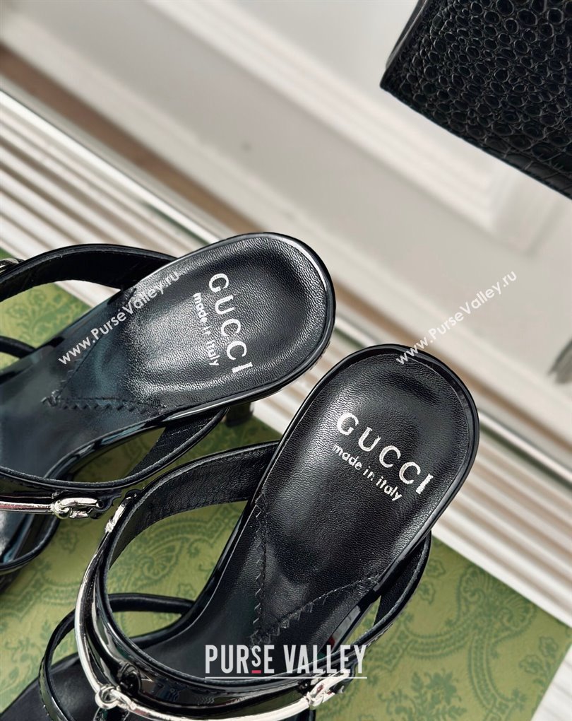 Gucci Heel 9.5cm slim Horsebit slide sandals 776643 Leather Black 2024 (modeng-24022208)