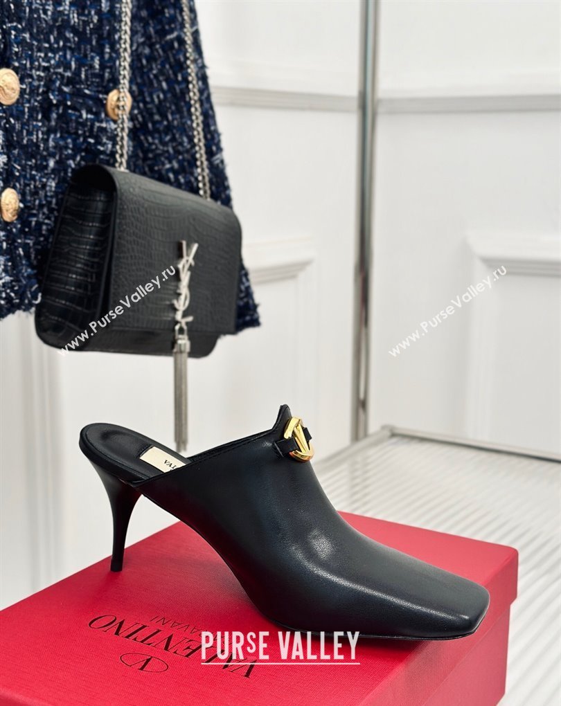 Valentino Heel 7.5cm The Bold Edition VLogo Mules Leather Black 2024 (modeng-24022201)