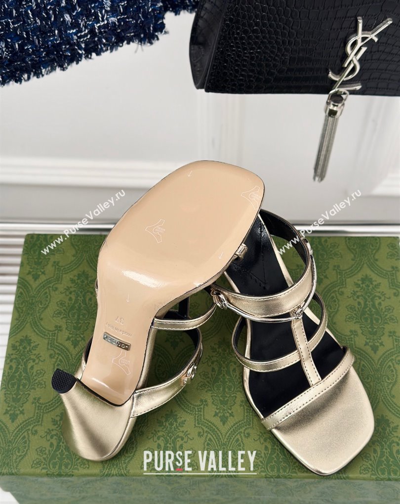 Gucci Heel 9.5cm slim Horsebit slide sandals 776643 Leather Gold 2024 (modeng-24022214)