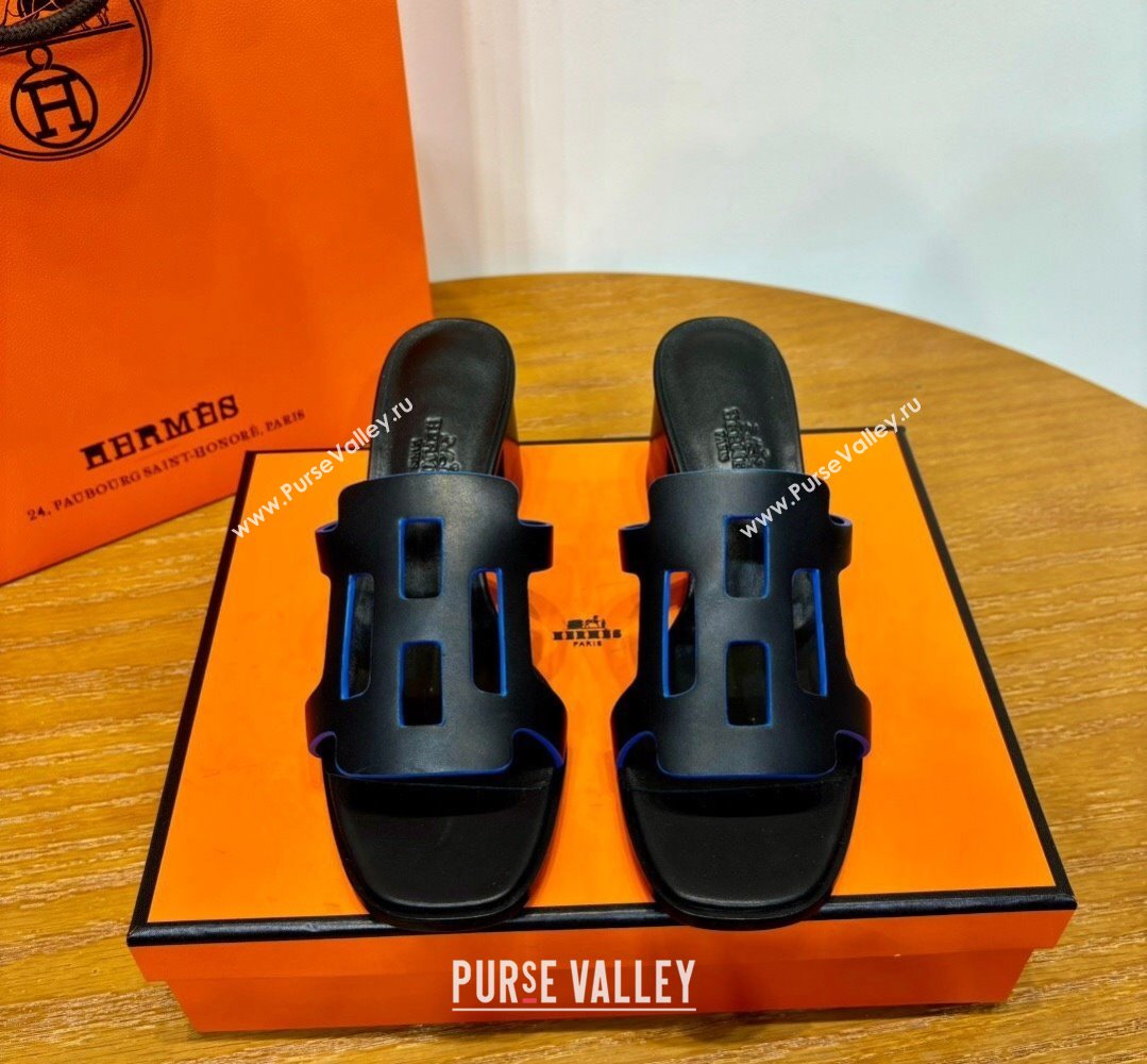 Hermes Izzy 60 sandals Black/Blue in Calfskin with H cut-out Top Quality 2024 (mingdu-24022634)