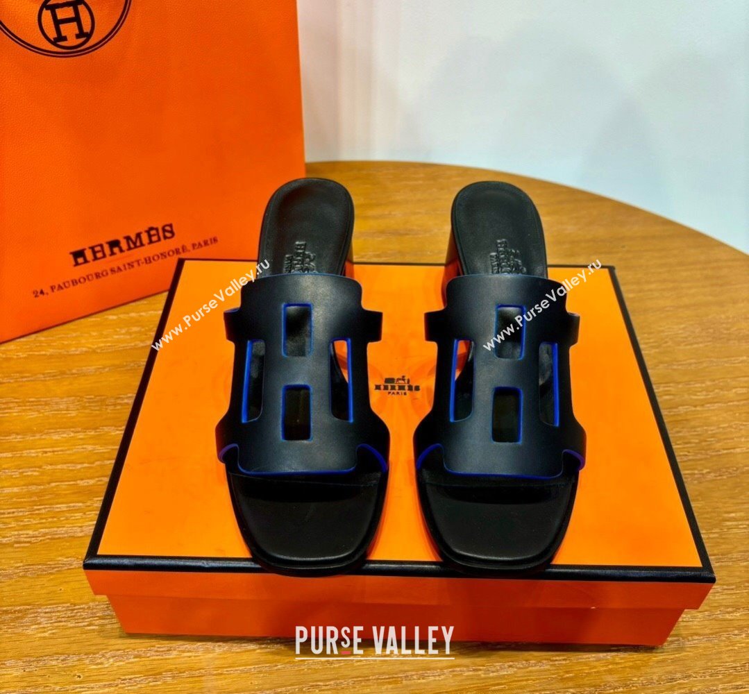 Hermes Izzy 60 sandals Black/Blue in Calfskin with H cut-out Top Quality 2024 (mingdu-24022634)