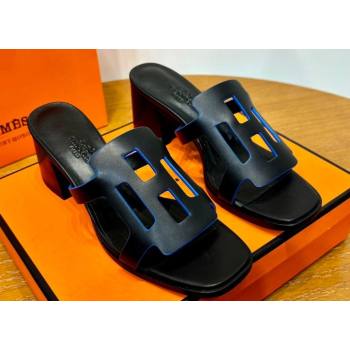 Hermes Izzy 60 sandals Black/Blue in Calfskin with H cut-out Top Quality 2024 (mingdu-24022634)