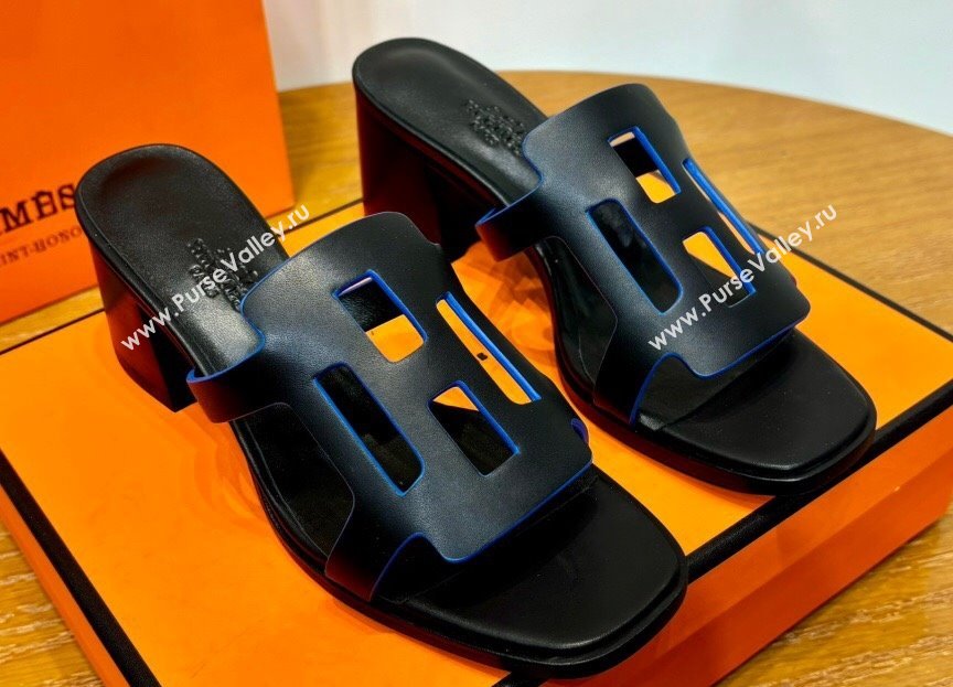 Hermes Izzy 60 sandals Black/Blue in Calfskin with H cut-out Top Quality 2024 (mingdu-24022634)