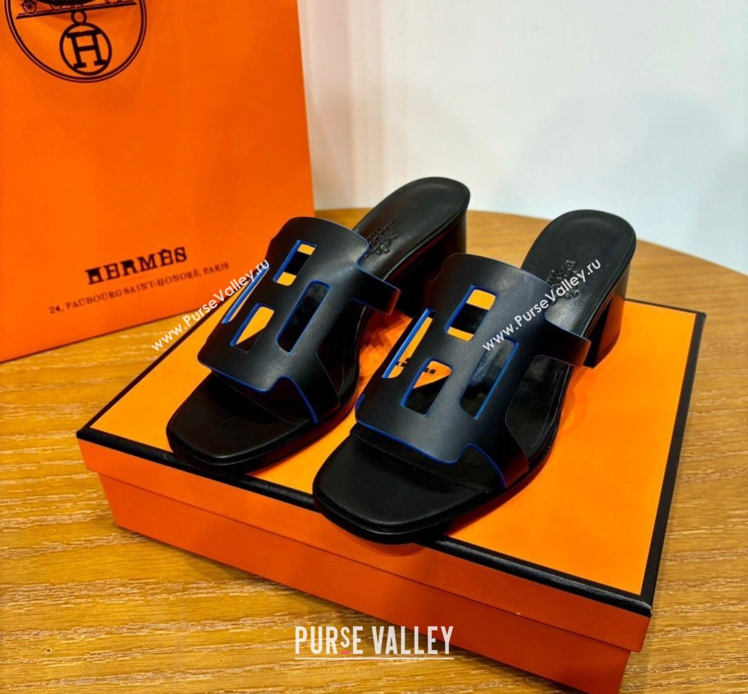 Hermes Izzy 60 sandals Black/Blue in Calfskin with H cut-out Top Quality 2024 (mingdu-24022634)