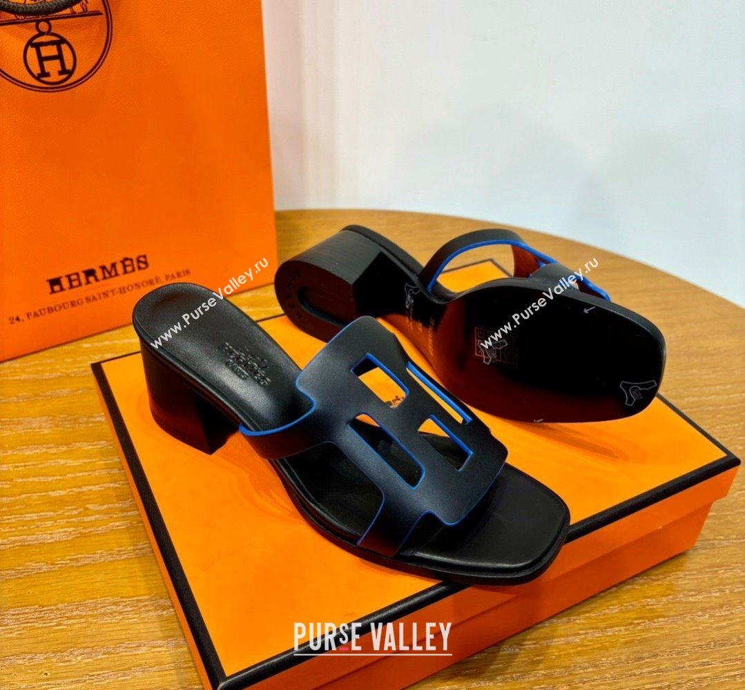 Hermes Izzy 60 sandals Black/Blue in Calfskin with H cut-out Top Quality 2024 (mingdu-24022634)